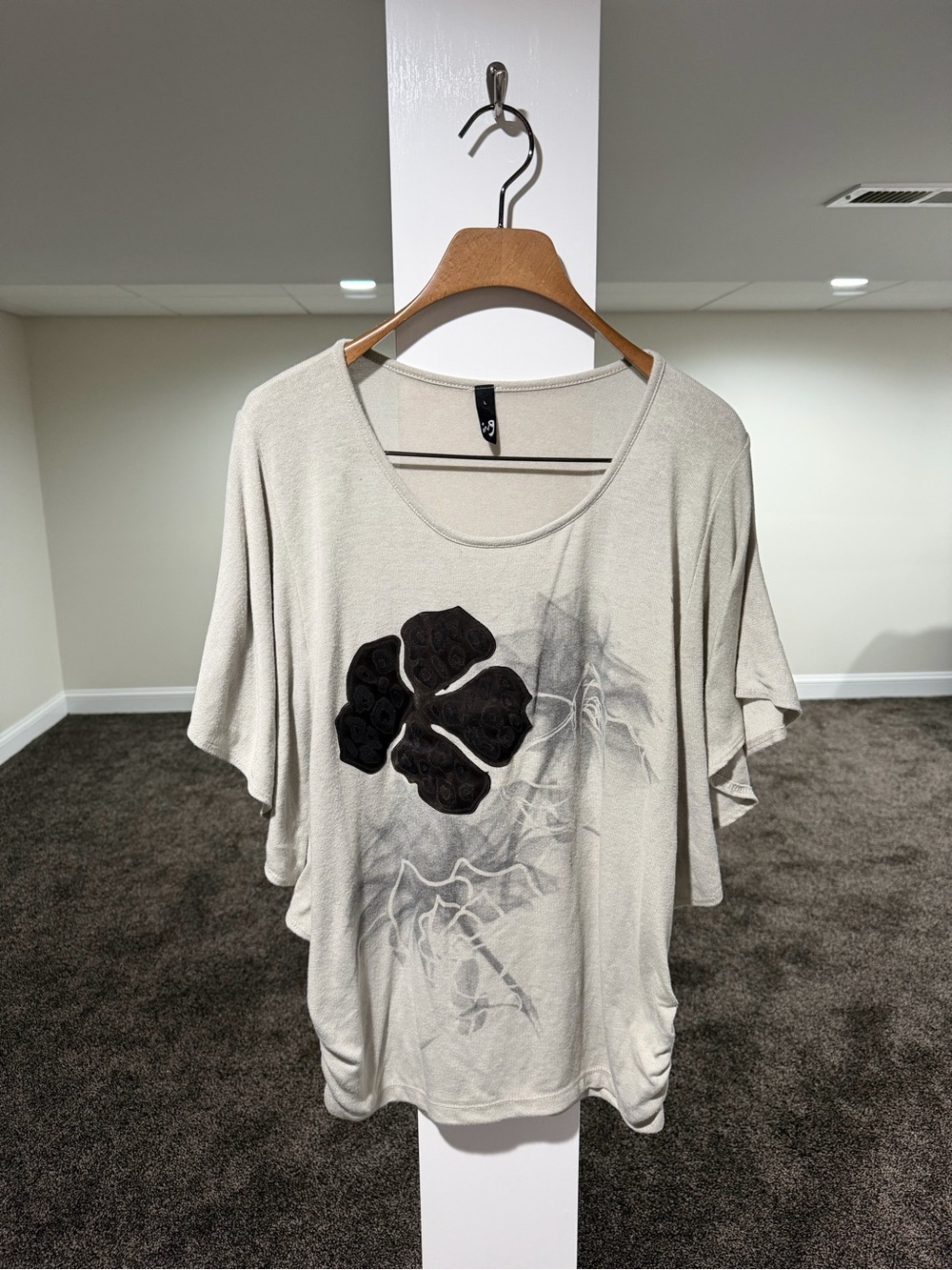 Vintage Gray Black Flower Flowy T-Shirt